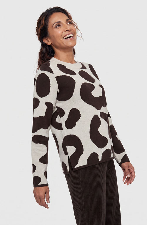 Almond Beige and Coffee Bean Bold Print Henny Jumper