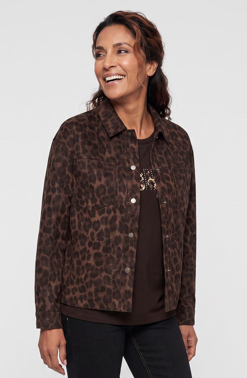 Coffee Bean Animal Print Faux Suede Jacket