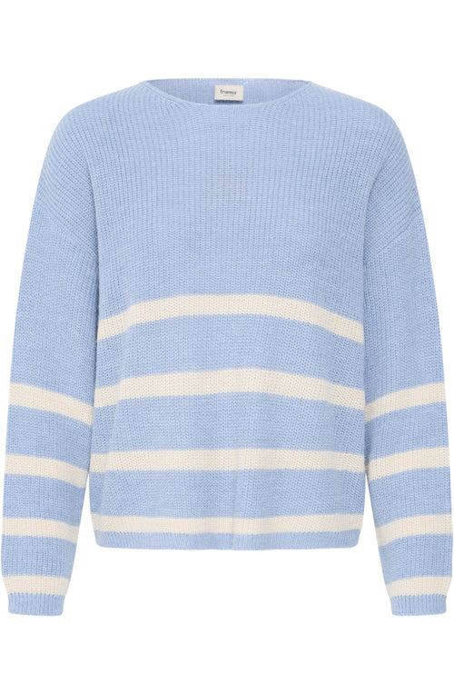 Blue & Cream Striped Ribbed Knit Jumper