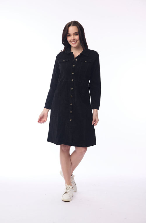 Black Corduroy Shirt Dress