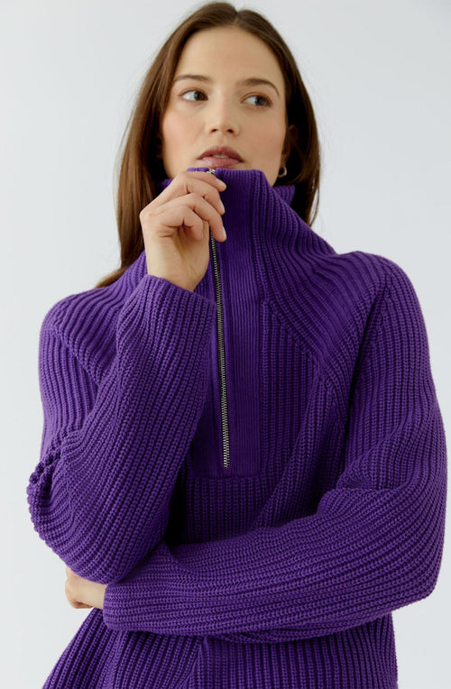 Violet Ribbed Knit Quarter Zip Jumper