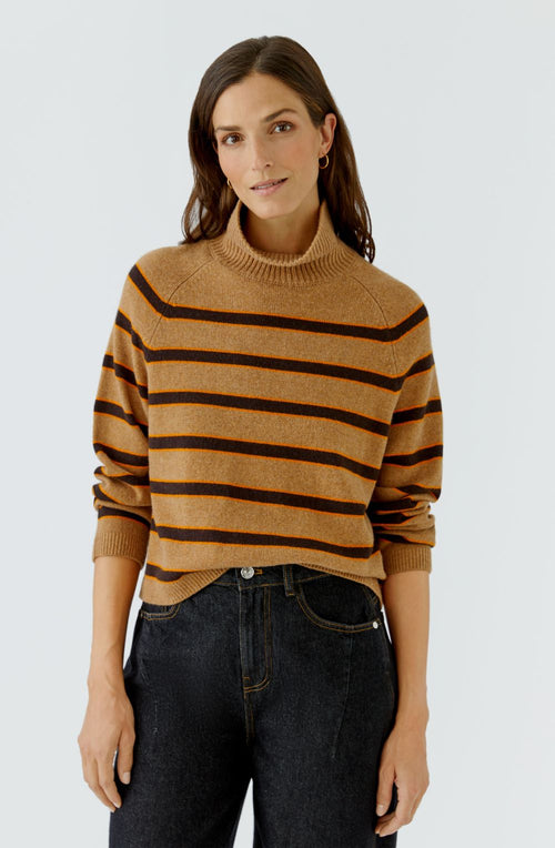 Camel, Orange and Dark Brown High Neck Jumper