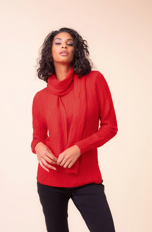 Red Cable Knit Jumper with Matching Scarf