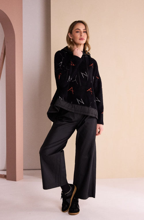 Black Textured Leatherette Wide Leg Trousers