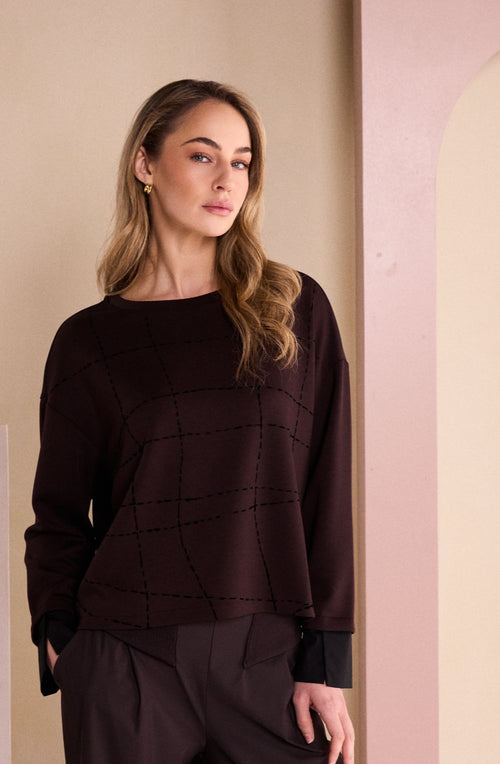 Choko Flock Stitching Design Relaxed Top