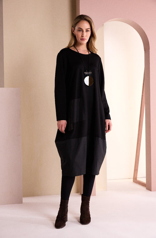 Black and Chocolate Removable Snood Dress with Included Necklace