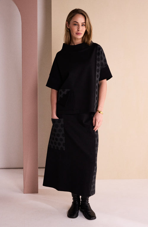 Black and Grey Spotted Side Panel Skirt