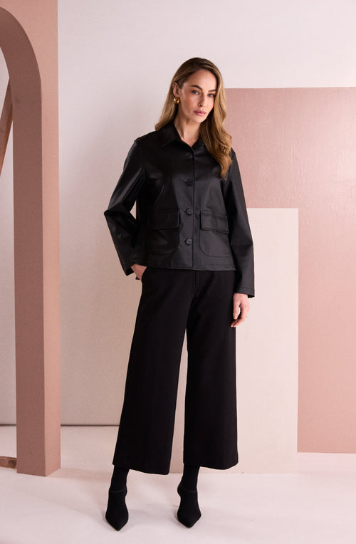 Black Weighted Jersey Wide Leg Trousers