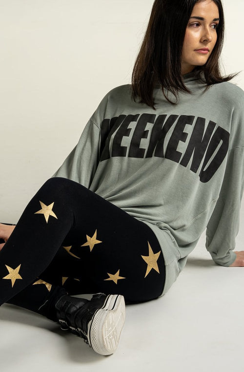 Black Metallic Star Leggings