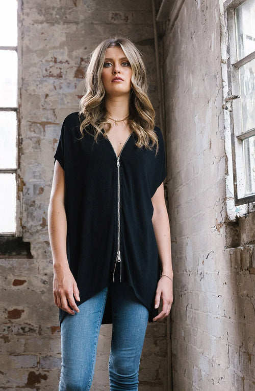 Black Oversized Zip Top