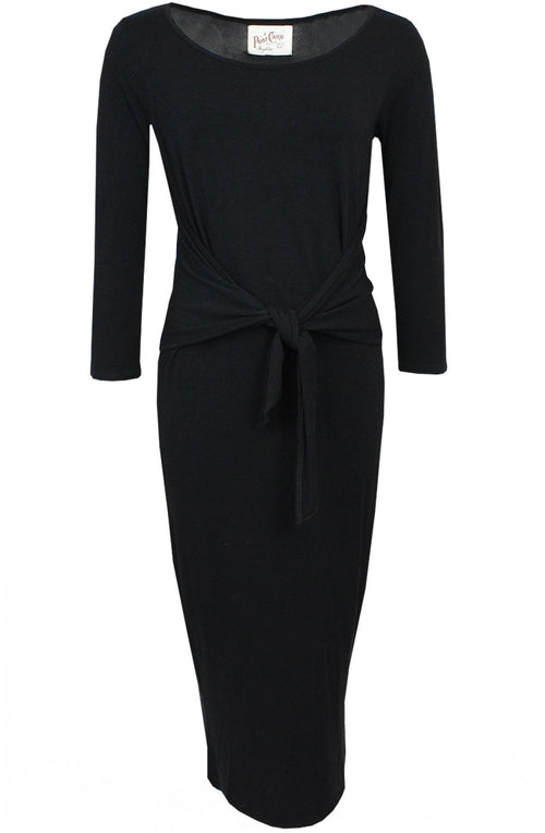 Soft Black Tie Front Fitted Dress