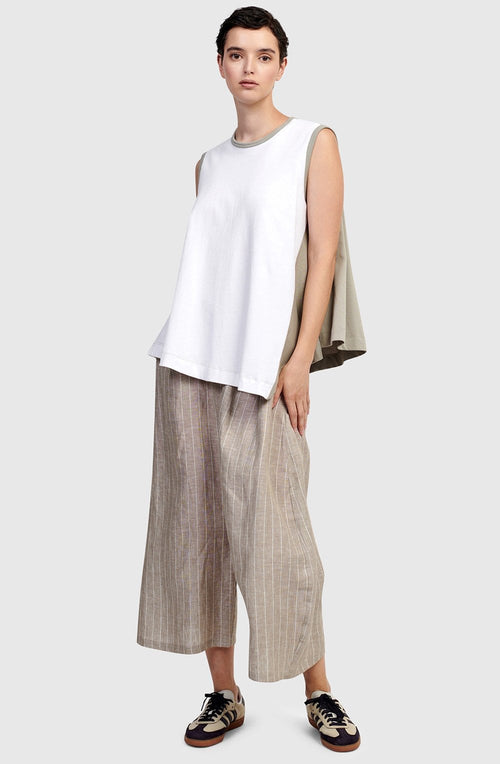 White and Sage Abstract Hem Vest Top