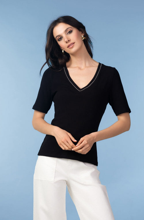 Black Ribbed Jersey T Shirt