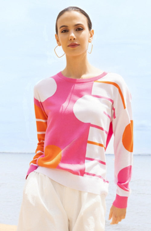Fuchsia and Orange Mixed Print Relaxed fit Jumper
