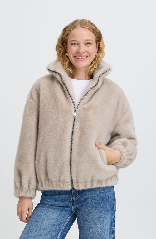 String Grey Faux Fur Jacket
