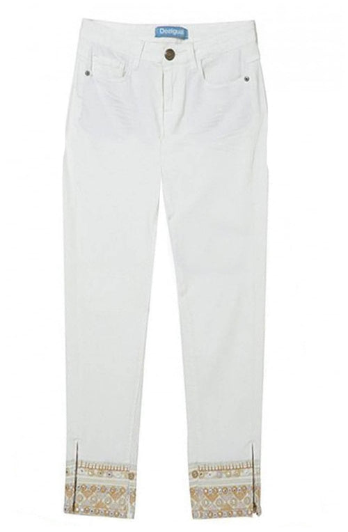 Cream Embroidered Jeans