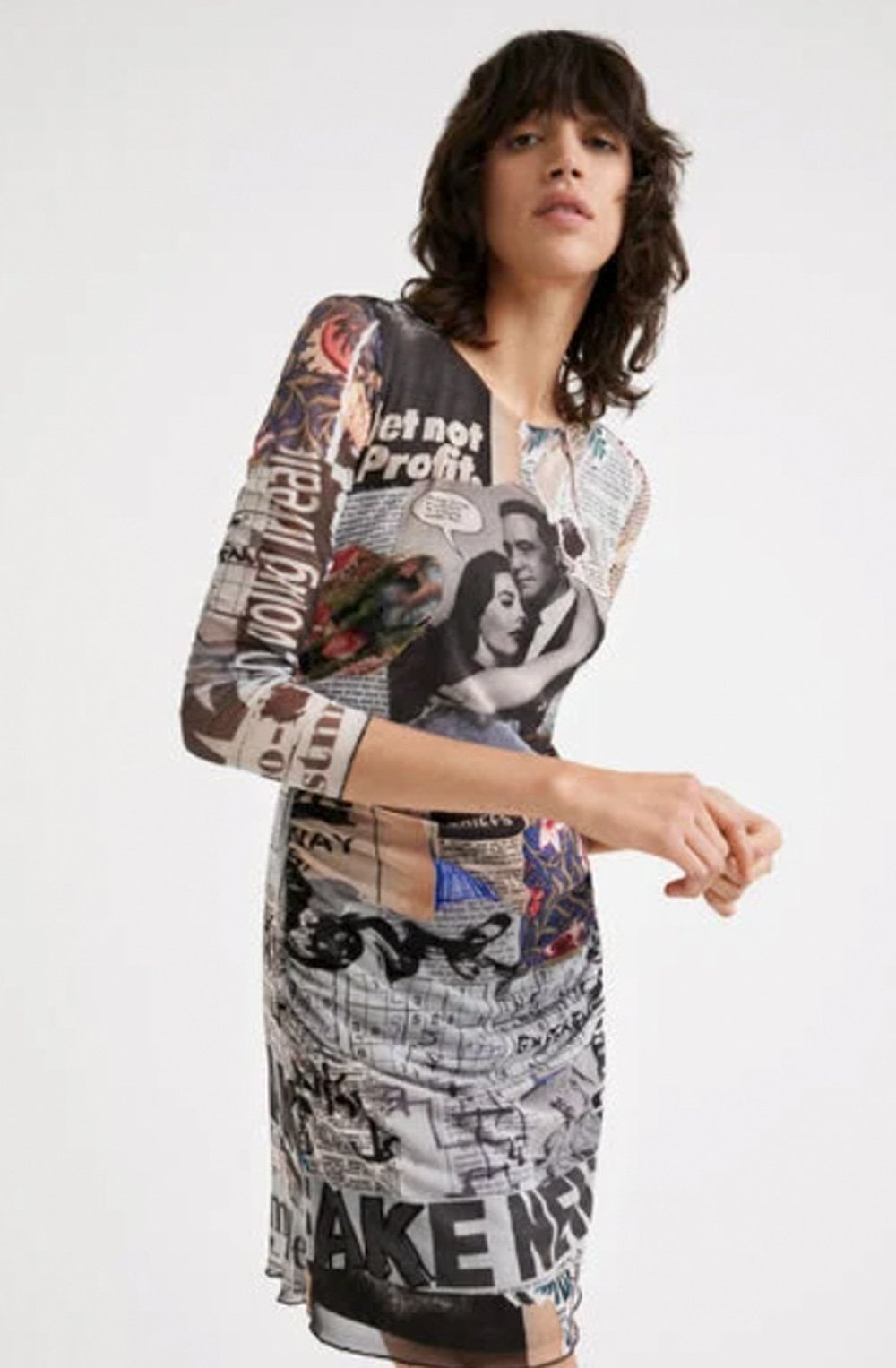 Newspaper Design Dress – Shirt Sleeves