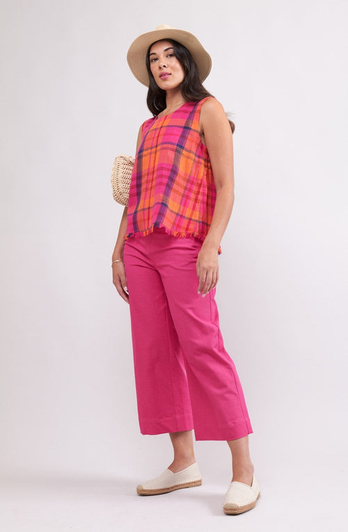 Pink Check Fringe Benefits Sleeveless Top