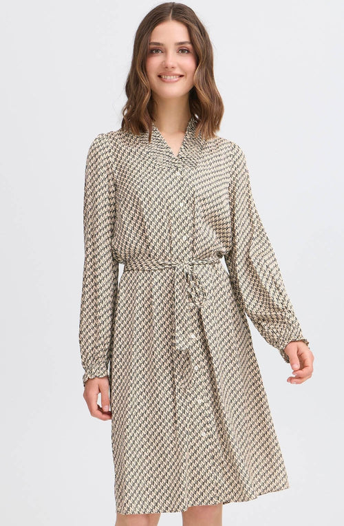 Feather Grey Silky Patterned Shirt Dress