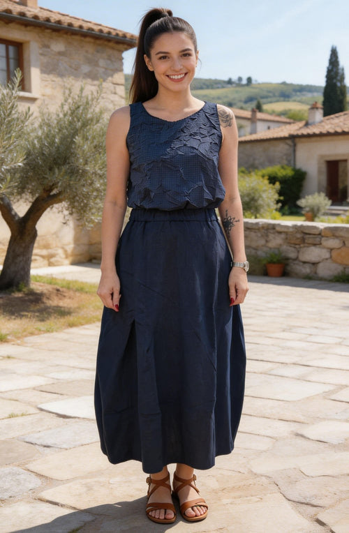 Ultima O Blue Linen Tulip Skirt