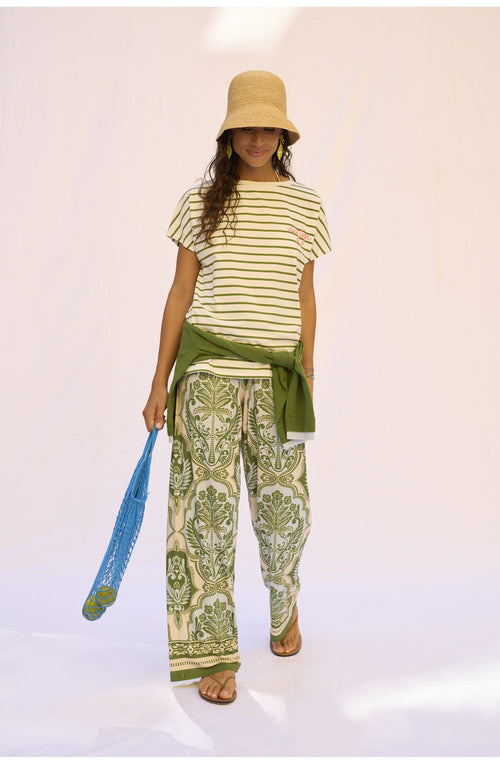 Green and White Striped Easy Tiger T Shirt