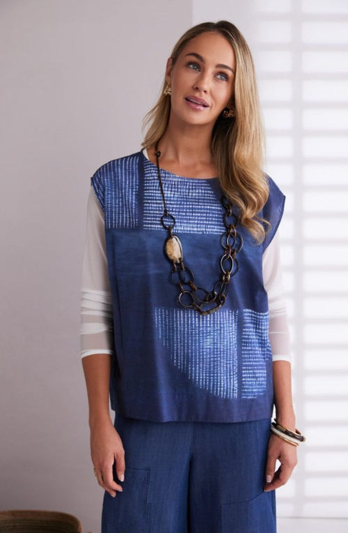 Denim Blue Distorted Semi Circle Print Top