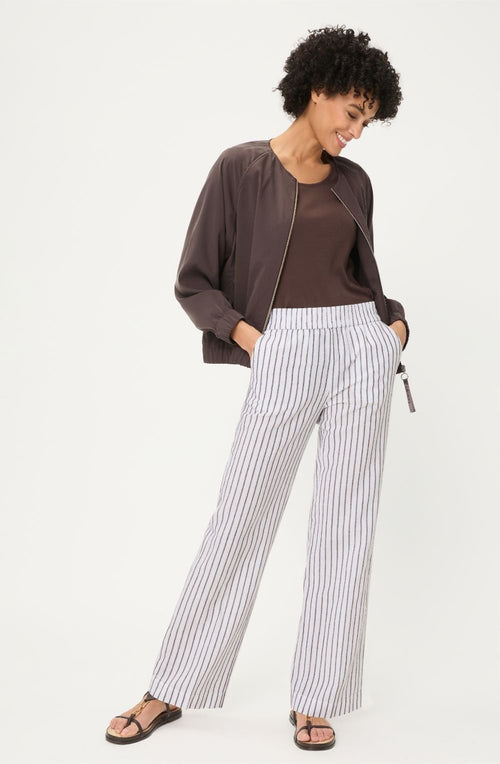 Dark Brown and White Striped Linen Mix Anna Trousers