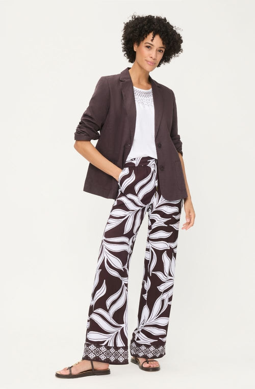 Dark Brown Leaf Print Anna Wide Leg Trousers