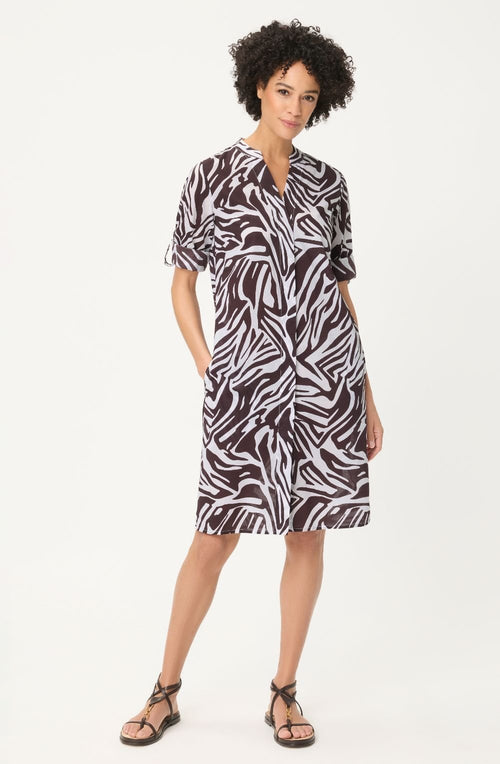 Dark Brown Leaf Print Tunic Cotton Dress