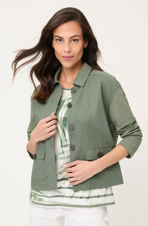 Khaki Linen and Cotton Blend Jacket