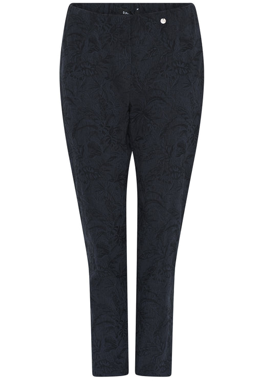 Bella Navy Floral Jacquard Trousers