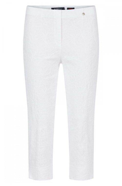 Marie White Floral Jacquard Crop Trousers
