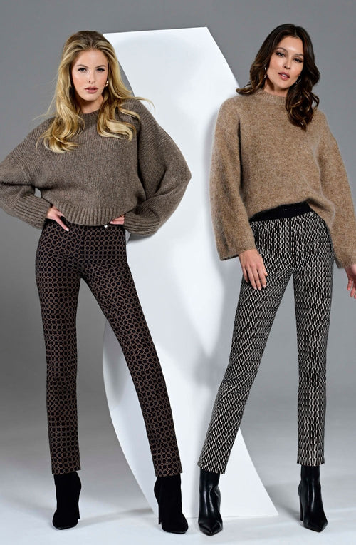 Rose Dark Brown Link Print Slim Fit Trousers