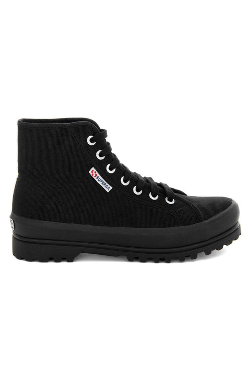 All Black Canvas Alpina High Top Trainers
