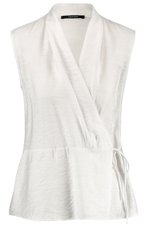 Off White Sleeveless Wrap Blouse