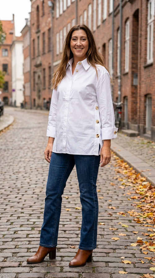 White Gold Button Detailed Shirt