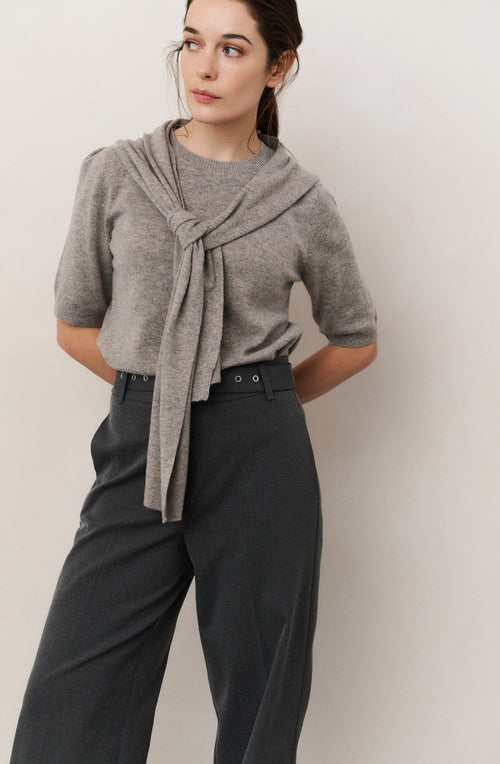 Brownish Grey Fixed Scarf Sweater