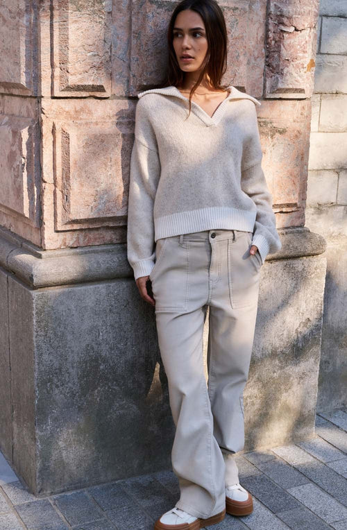 Heather Grey Collared V Neck Jumper
