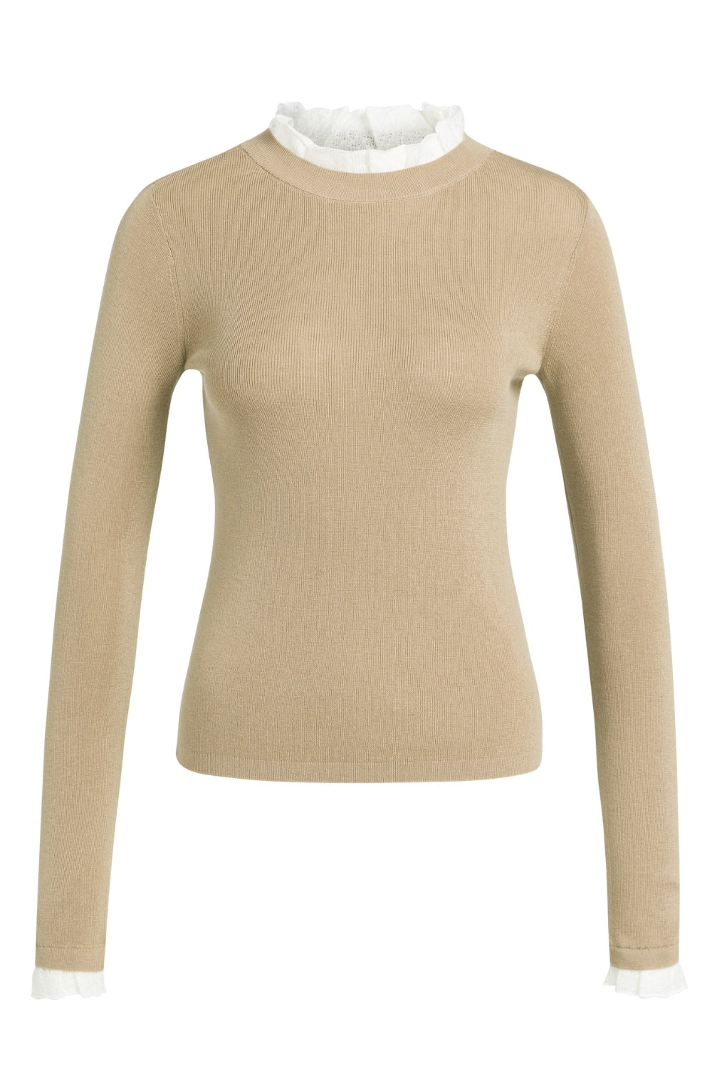 Cornstalk Brown Lace Layered Effect High Neck Jumper