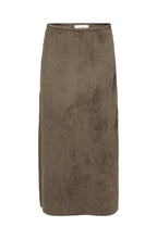 Brown Knee Length Sued Effect Skirt