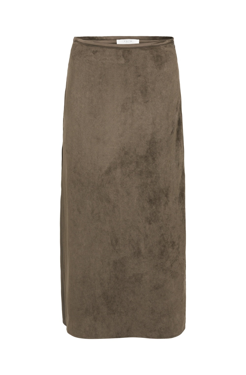 Brown Knee Length Sued Effect Skirt