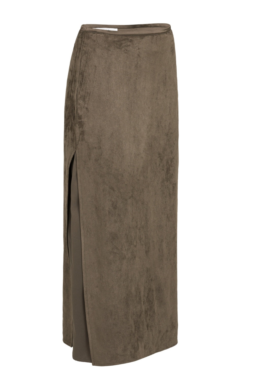Brown Knee Length Sued Effect Skirt