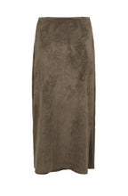 Brown Knee Length Sued Effect Skirt