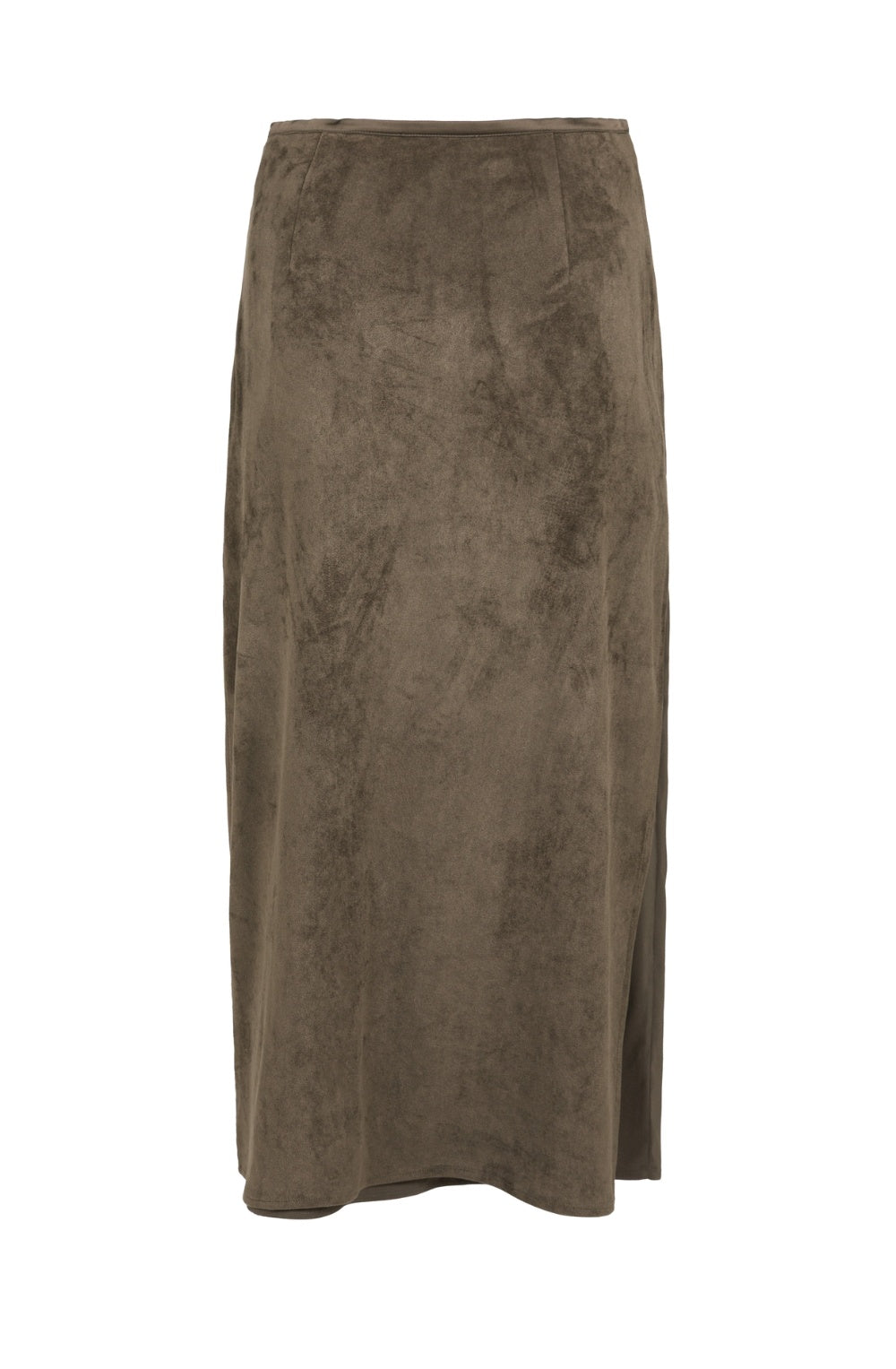 Brown Knee Length Sued Effect Skirt