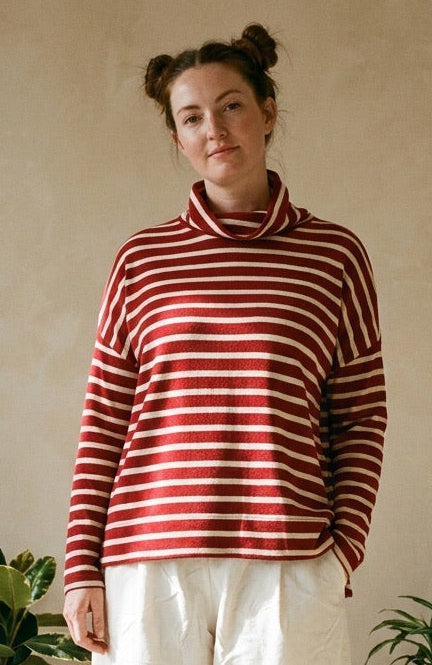 Scuro Red Stripe Cowl Neck Jade Jumper