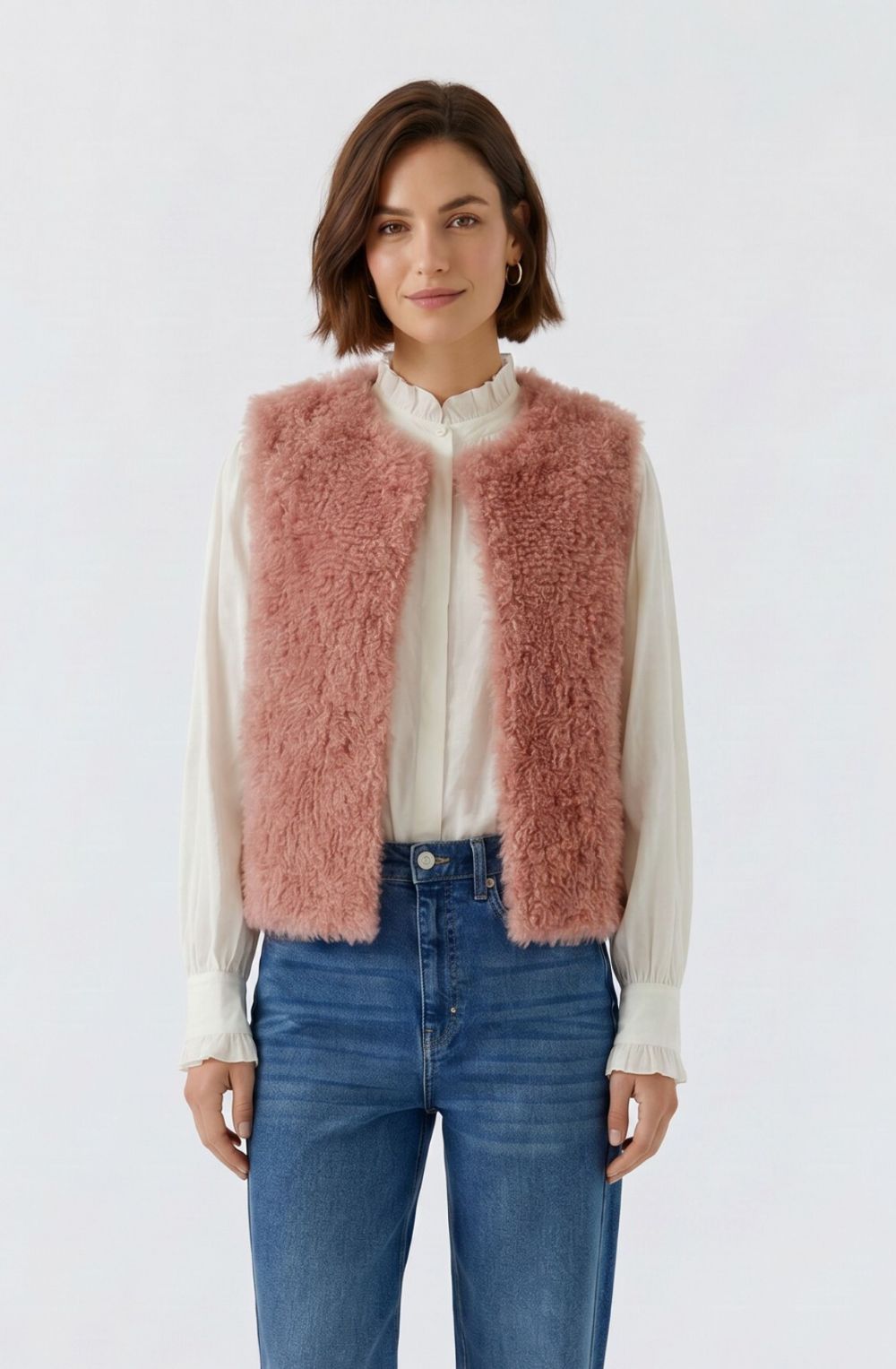 Rose Fluffy Faux Sheep Skin Waistcoat