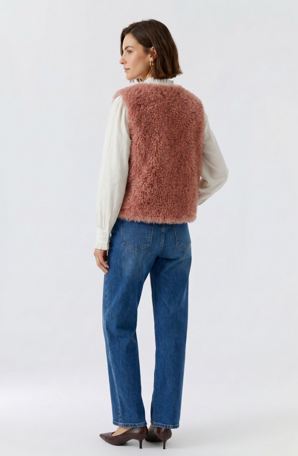 Rose Fluffy Faux Sheep Skin Waistcoat