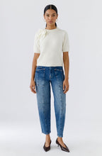 Blue Denim Patch Pocket Barrel Jeans