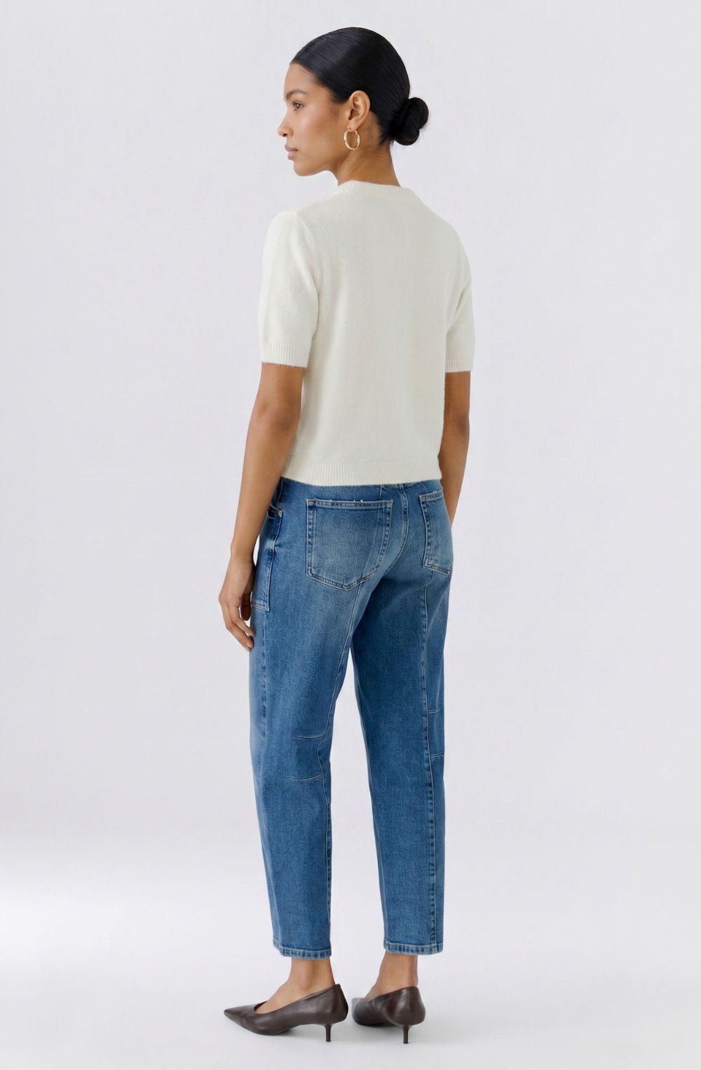 Blue Denim Patch Pocket Barrel Jeans