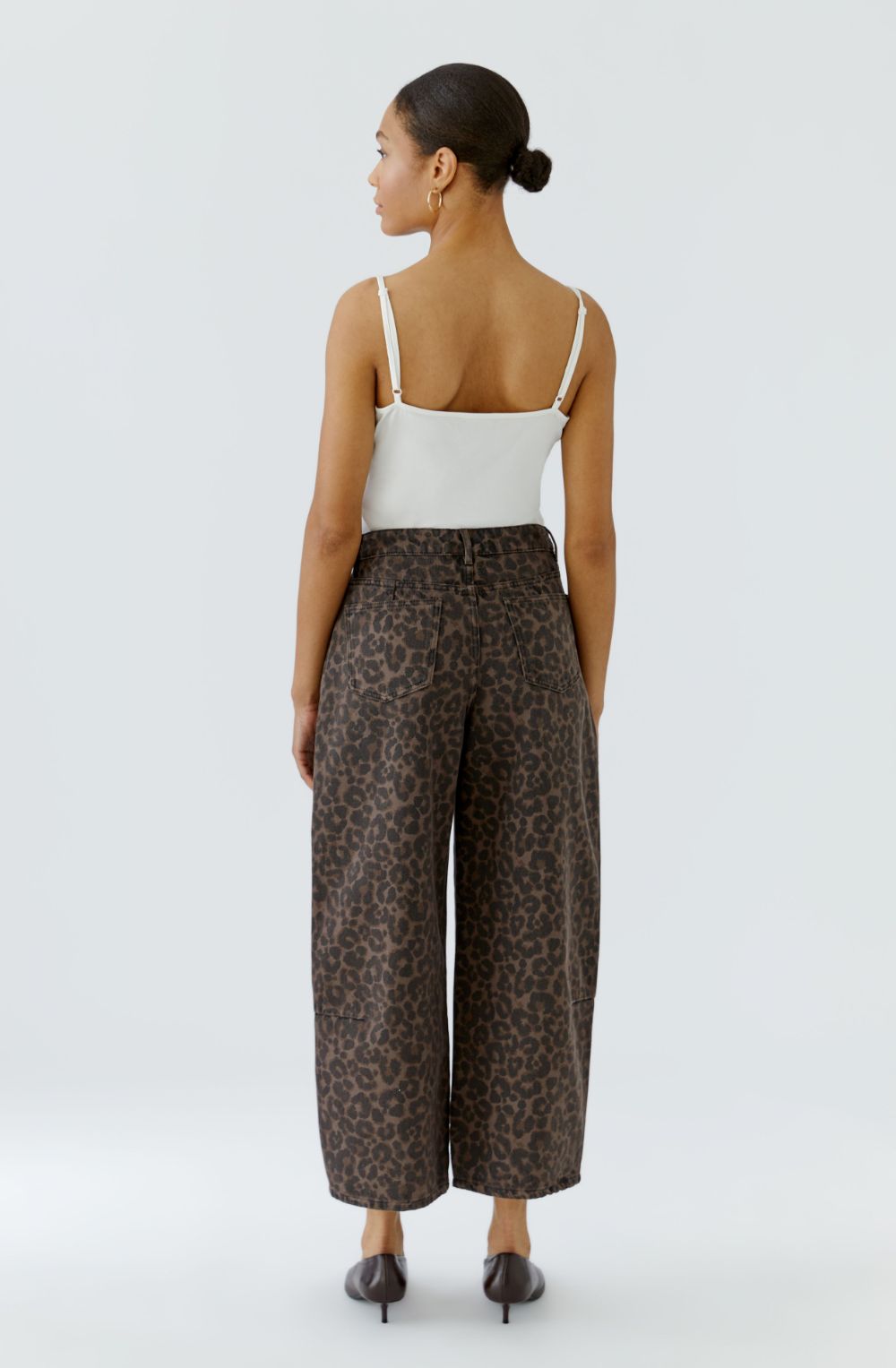 Brown Grey Leopard Print Cropped Balloon Jeans